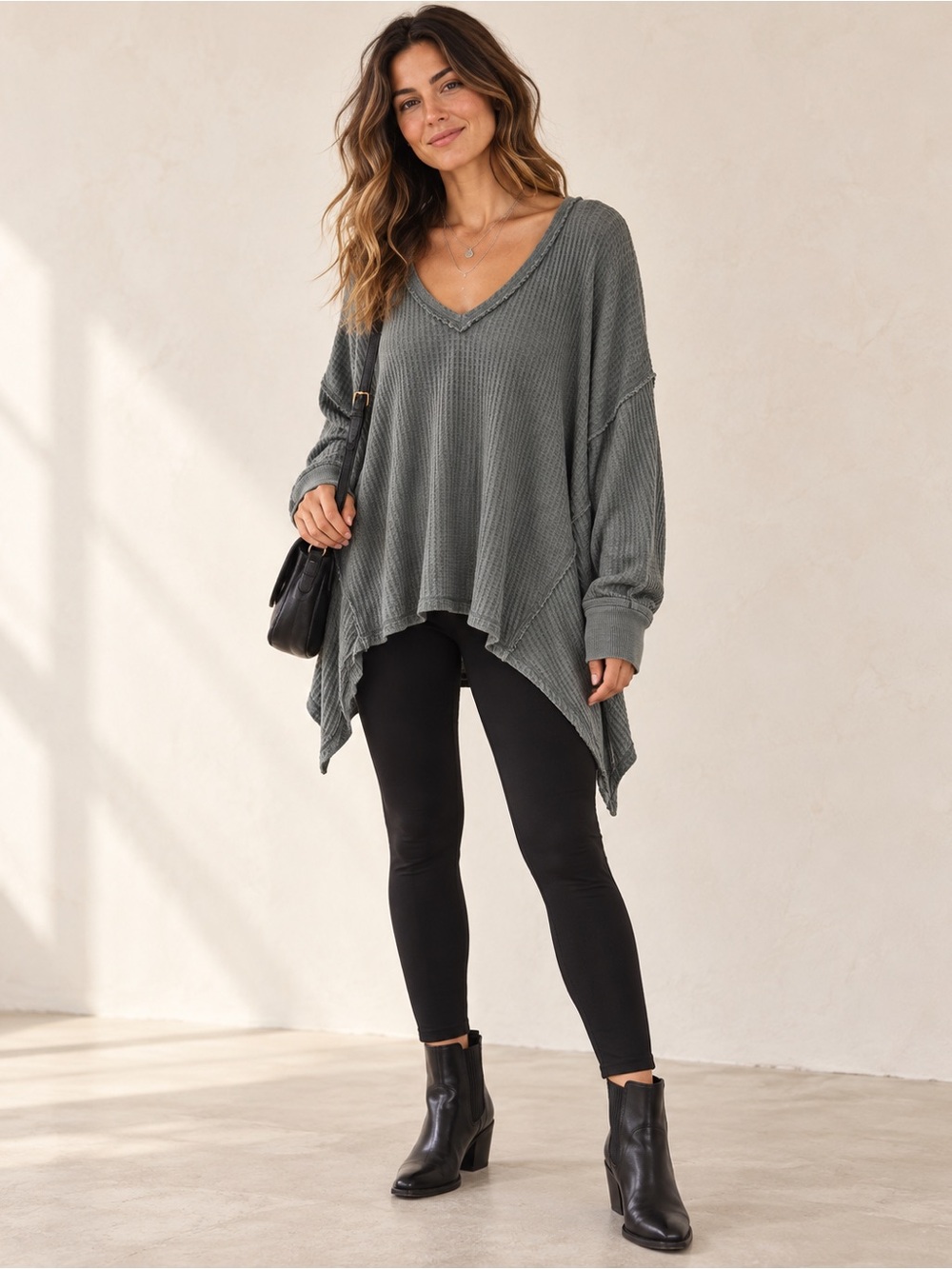 Free People We The Free Coraline Thermal Green Oversized Top M